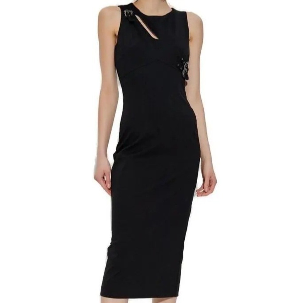 Versace Jeans Couture Cut‎ Out Buckle Sleeveless Midi Black Dress Womens Size 6